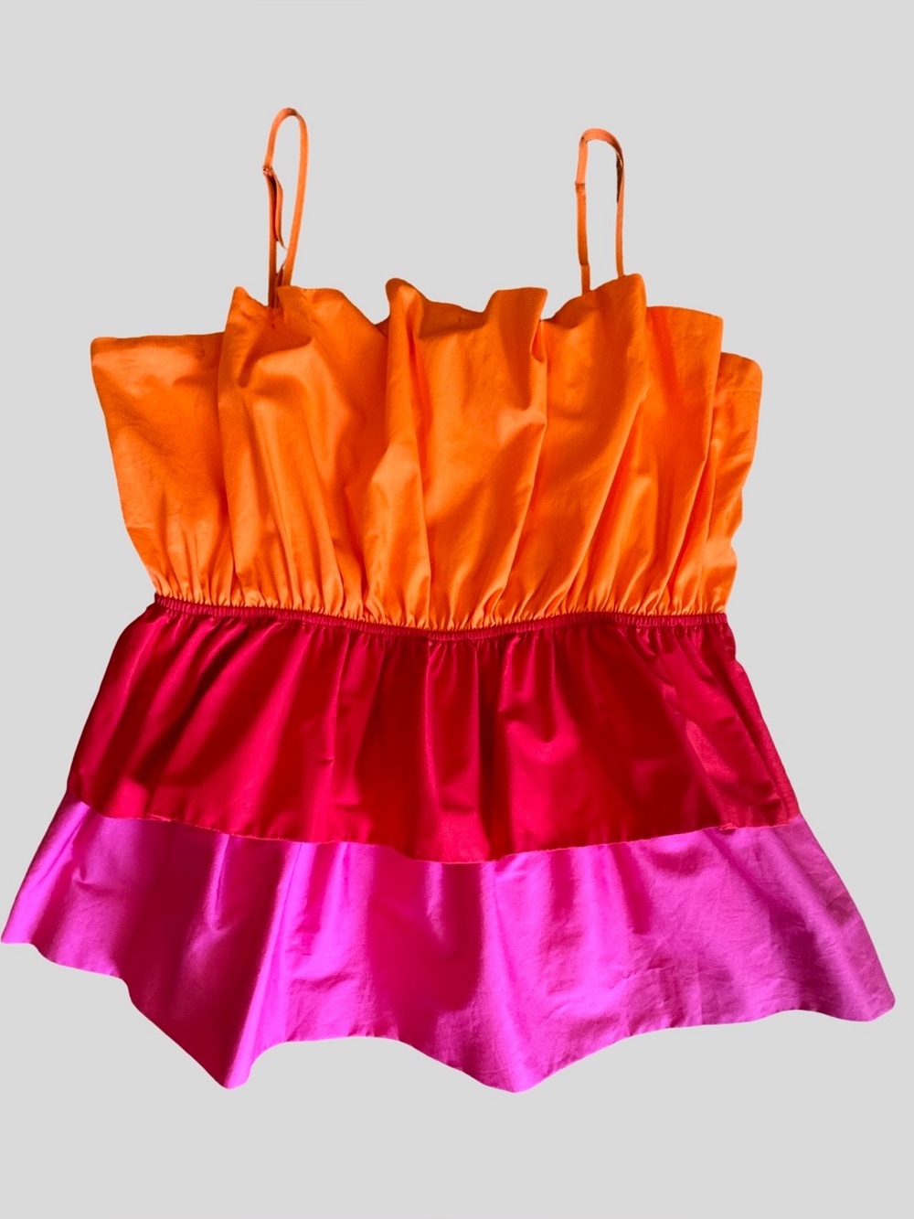 MILLY Tiered Top Orange, Fuchsia,Pink, Adjustable Straps, Large, Side Zipper